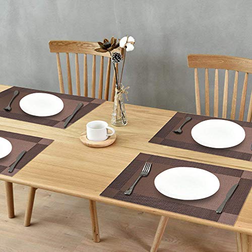 GIVERARE Placemats Set of 4, Heat-Resistant Woven Vinyl Placemat, Non-Slip Washable PVC Table Mat, Easy to Clean Premium Plastic Mats for Dining, Kitchen Table (Brown) - color: Brown