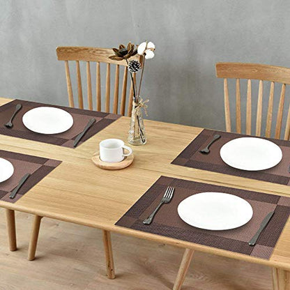 GIVERARE Placemats Set of 4, Heat-Resistant Woven Vinyl Placemat, Non-Slip Washable PVC Table Mat, Easy to Clean Premium Plastic Mats for Dining, Kitchen Table (Brown) - color: Brown