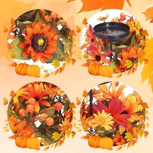 Fall Decor Metal Candle Holder Table Arrangements with Berry Maple Leaf