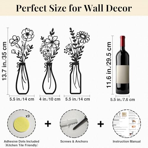 Huggful 3-Piece Black Modern Metal Flower Wall Decor - color: Black