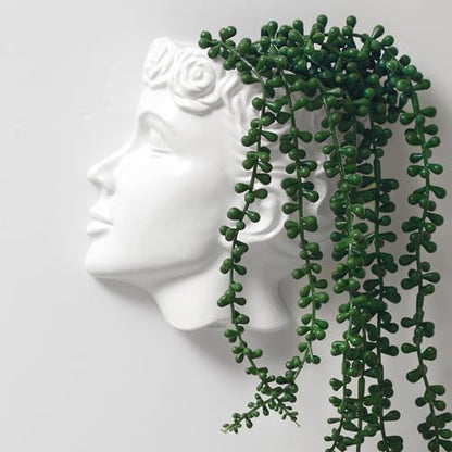 Side-Face Ceramic Planter – Glossy White, Wall-Hanging, with Drainage – 6.7"" Artistic Female Face Vase - color: White Face Planters