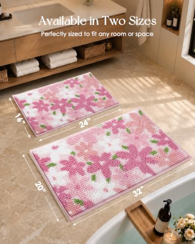 Miss Adola Soft Chenille Cute Bathroom Rug, Pink Floral, 20x30 Inch - color: Pink Floral, size: 1'8" x 2'6" (Rectangular)