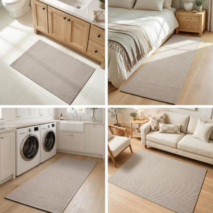 Sunfly 2x7 Runner Rug with Non Slip Rubber Backing Beige - color: Beige, size: 2' x 7' (Rectangular)