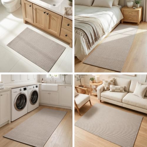 Sunfly 3x5 Washable Area Rug with Non Slip Rubber Backing Beige - color: Beige, size: 3' x 5' (Rectangular)