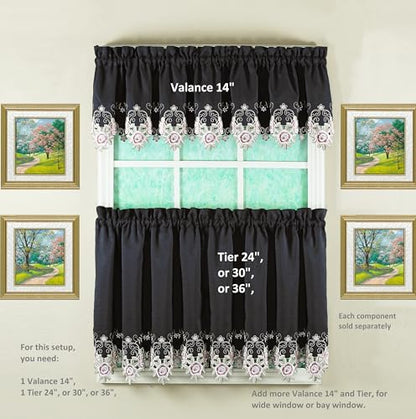 Today's Curtain Verona Reverse Embroidery Tier, 36", Black/Rose, 60" W X 36" L - color: Black/Rose, size: 60"W x 36"L (Pack of 1)
