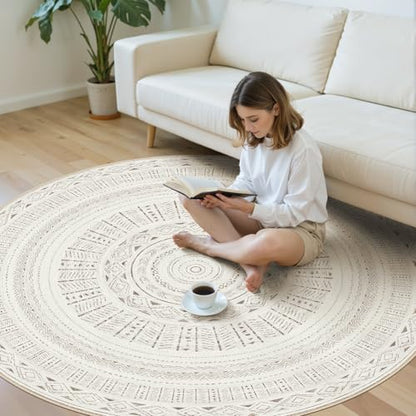 cotiled 6x6 Round Rug 6ft Circle Living Room Boho Area Rugs - color: Light Brown/Cream, size: 6' (Round)
