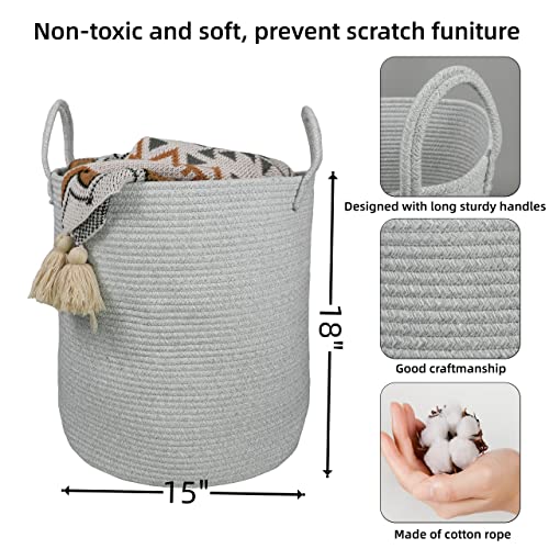 XUANGUO Cotton Rope Laundry Basket Hamper for Clothes Large Light Grey - color: light grey, size: Regular