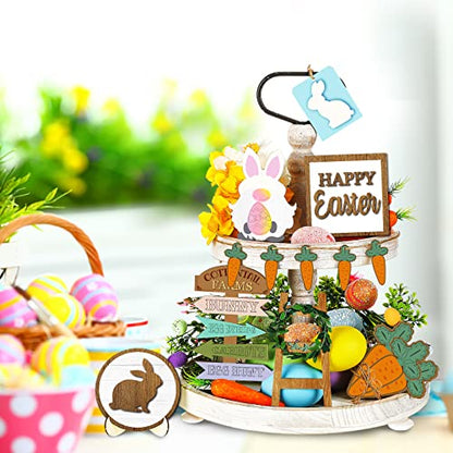 Patelai 12 Pcs Easter Tiered Tray Decor Farmhouse Easter Wood Table Decor Rustic Bunny Rabbits Carrot Gnome Egg Sign Decorative Spring Table Centerpieces for Home Indoor Kitchen - style: Easter