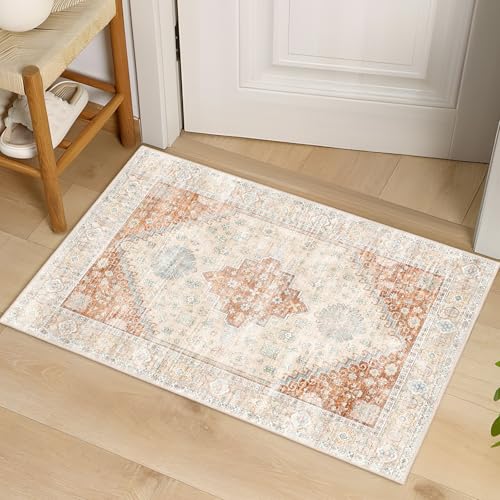 MUJOO Small Rug 2x3 Washable Area Rugs Low Pile Non Slip Terracotta - color: Terracotta, size: 2' x 3' (Rectangular)