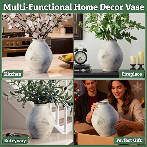 Ceramic Vase Rustic Pottery Vase,Neutral Gray Distressed Vases 7.87" - size: 7.87 In-textured-gray