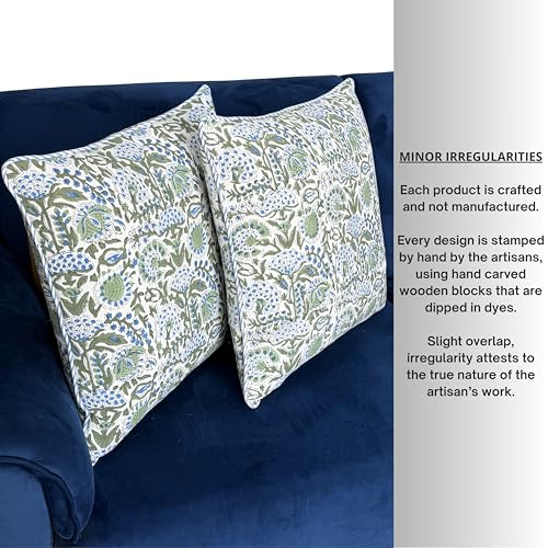 ATOSII Cotton Blockprint Throw Pillow Cover, Clover Blue, Set of 2, 18 X 18 - color: Clover Blue, size: 18" x 18" (Pack of 2)