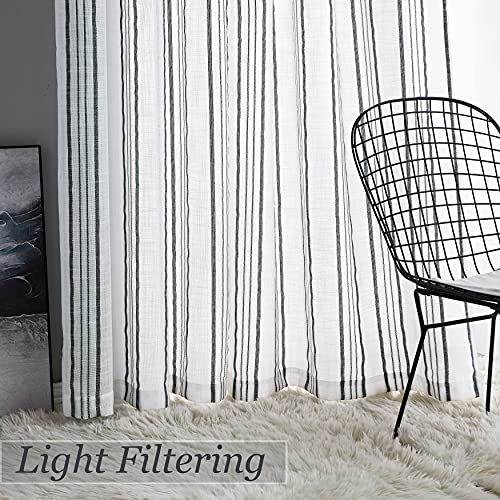 SXZJTEX White Black Striped Linen Curtains 108 Inch Bedroom Living Room - color: Black, size: 42"W x 108"L (Pack of 2)