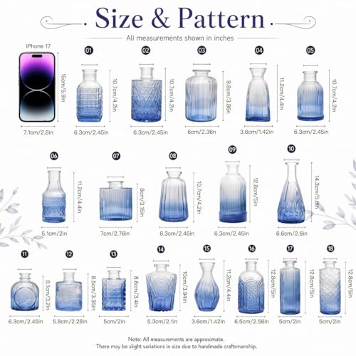 Petal Petite Small Blue Glass Bud Vase Set of 18 for Wedding Centerpieces - color: Blue