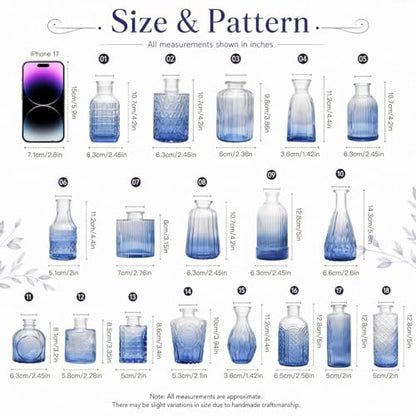 Petal Petite Small Blue Glass Bud Vase Set of 18 for Wedding Centerpieces - color: Blue