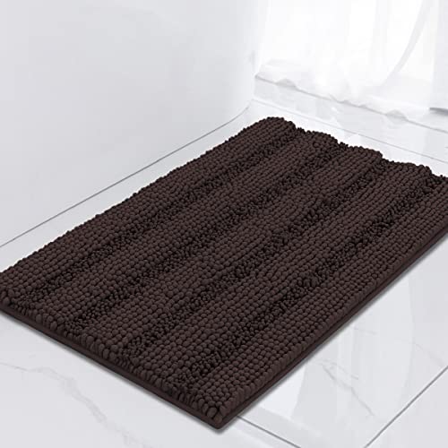 Turquoize Small Bathroom Rug 17x24, Soft Absorbent Chenille Bath Rug, Brown - color: Chocolate, size: 17" x 24"