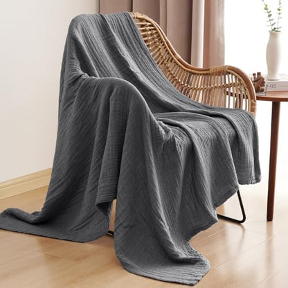 PHF 100% Cotton Muslin Blanket for Adults, Twin XL 66"X90", Greyish Black - color: 04 - Greyish Black, size: Twin XL(66"X90")