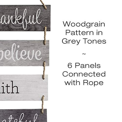 EXCELLO GLOBAL PRODUCTS Large Hanging Wall Sign: Rustic Wooden Decor (Grateful, Love, Believe, Thankful, Faith, Blessed) Hanging Wood Wall Decoration (11.75" x 32")