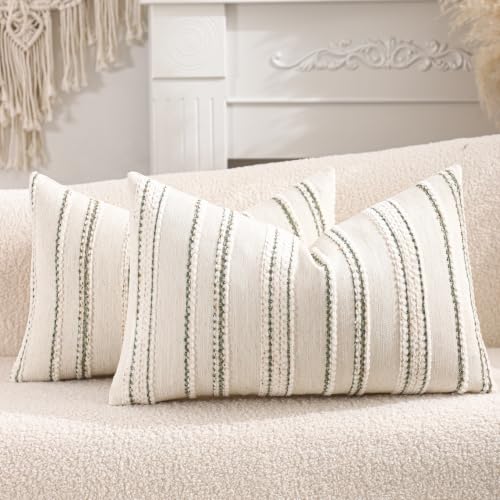 Boho Jacquard Throw Pillow Covers 12x20 Inch Set of 2 Beige Green - color: Beige+green, size: 20" x 12" (Pack of 2)