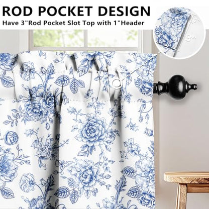 Blue Floral Blackout Window Valance Curtain, Toile Flower Valances - color: Flower 5, size: 52"W x 18"L (Pack of 1)