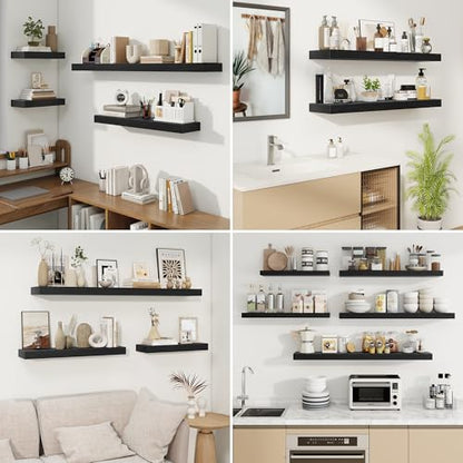 Floating Shelves for Wall, Wall Mounted Wood Shelves, Black, Set of 3, 6.5” - color: Black, size: 6.5"W x 6.5"D , 3 Pack