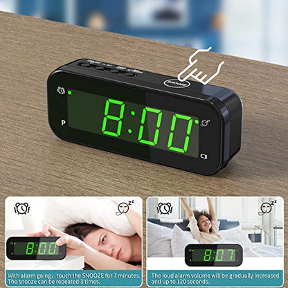 KWANWA 2-in-1 Digital Alarm Clock with Indoor Thermometer - size: Green Digital Display