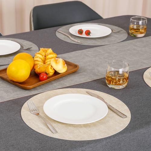 Myir JUN 14" Round Placemats Set of 4, Reversible Dual-Color Place Mats - color: Light Gray Cream-white