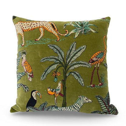 Velvet Floral Flower Green Jungle Throw Pillow Sofa Cushion Cover Case Couch Bohemian Accent Colorful Boho Chic Indian Handmade Cover Only (22" x 22") - size: 22" x 22" (Pack of 1)