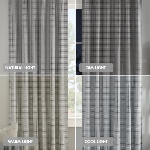 Madison Park Plaid Window Curtain, 1 Panel, 50x84 Grey, Top Tab - color: Faux Leather Tab Top, Grey, size: 50"W x 84"L (Pack of 1)