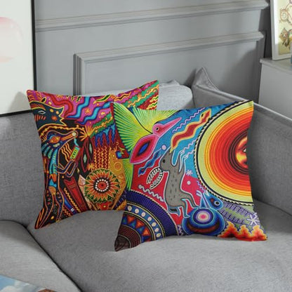 Sanwarm Linen Throw Pillow Covers Set of 4, 20 x 20 Inch, Ethnic Leaf - color: Mexico Boho, size: 20" x 20" (Pack of 4)