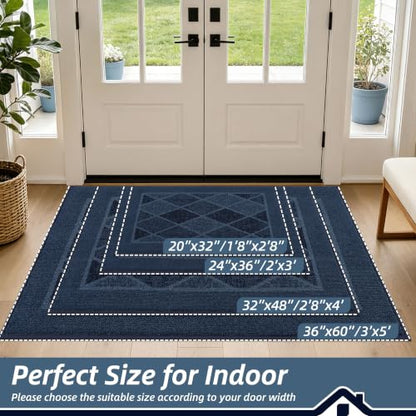BEQHAUSE Dirt Trapper Door Mats 36" x 60", Non-Slip Washable, Navy Blue - color: Navy Blue/Multi Tone, size: 36" X 60" (Rectangular)