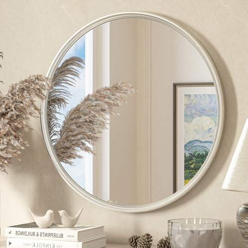 TETOTE Round Mirror 24 inch Brushed Nickel Mirror for Bathroom - size: 24"L x 24"W