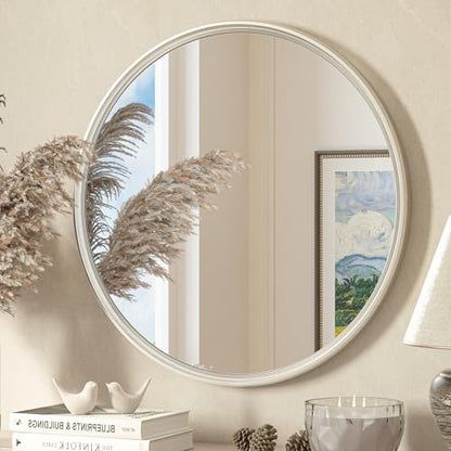 TETOTE Round Mirror 24 inch Brushed Nickel Mirror for Bathroom - size: 24"L x 24"W