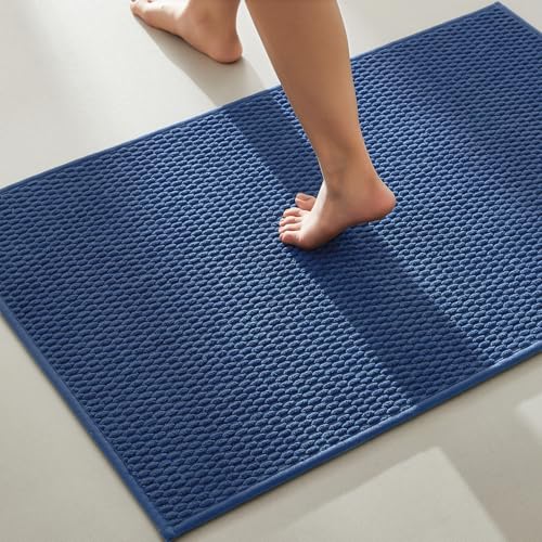 TYUU Bathroom Rugs Non Slip Washable, Super Absorbent Thin Bath Mat Quick Dry Low Pile Bathroom Rug, Navy Blue 24"x36" - color: Navy Blue, size: 2' X 3' (Rectangular)