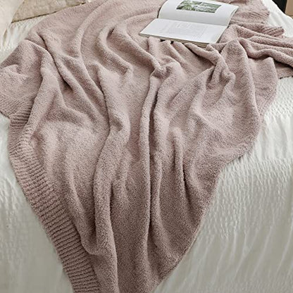 bearberry Knit Throw Blanket 50x60 Beige Super Soft Plush for Couch - color: Beige, size: Throw(50″x60″)
