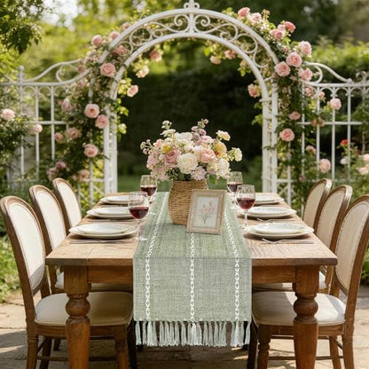 Sage Green Table Runner 15 x 72 Inches, Cotton Linen Coffee Table Cover - color: Sage Green, size: 72 inch