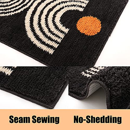 Boho Bathroom Rugs Non-Slip Abstract Bath Rugs Microfiber Cute Mat Black Washable for Tube/Washbasin/Toilet (Black-Music, 20"X32") - color: Black-music, size: 1'8" x 2'8" (Oblong)
