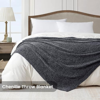 BOURINA Chenille Throw Blanket Boho Throw Outdoor Blanket,50x60Inch Grey - color: Chenille-grey, size: 50"×60"