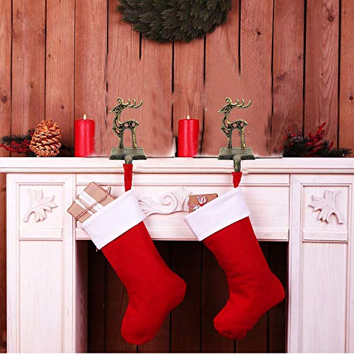 4 Pieces Reindeer Christmas Stocking Holder Christmas Hooks Skid Mantel Hooks Hanger for Fireplace Free Standing Christmas Decorations