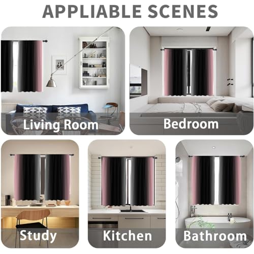 Black Pink Kitchen Curtains, Ombre, 27.5" W x 39" L, Rod Pocket - color: Pink, size: 27.5"W x 39"L (Pack of 2)