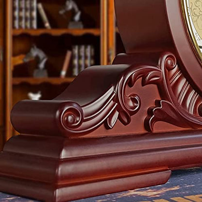 Table Clock, Antique Desk Clock, Modern Quartz Movement-Continuous Scanning (Ultra-Quiet), Suitable for Mantel/Desktop, Living Room Decoration (Maroon)