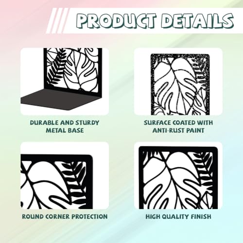 Peacoblue 5.3"x4.3"x7.9" Metal Bookends, Heavy Duty Book Ends for Shelves - color: Tropical Monstera Deliciosa Leaves