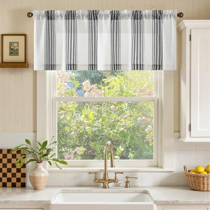 jinchan Linen Balanced Stripe Valances for Window 16 in,Black Grey,1 Panel - color: Balanced Stripe | Black, size: 50"W x 16"L (Pack of 1)
