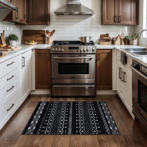 SERISSA 2x3 Washable Non-Slip Boho Area Rugs for Entryway - color: Black, size: 2' x 3' (Rectangular)