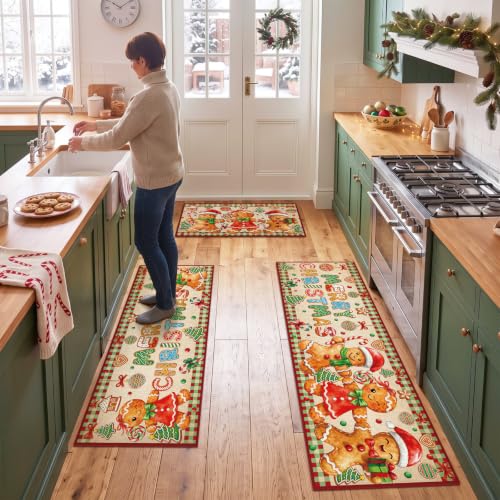 Fourluoo 3 Pcs Christmas Gingerbread Man Kitchen Rug Set - color: Vibrant Colors