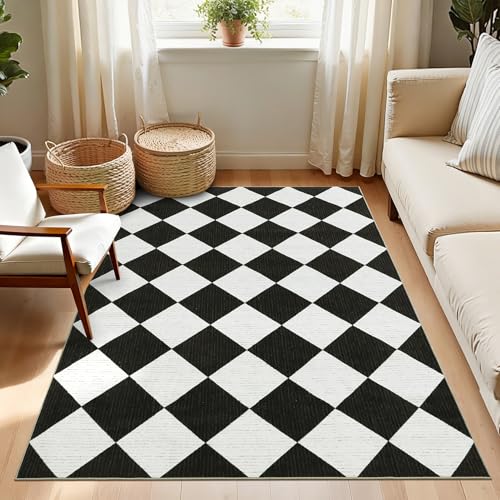 GarveeHome 3x5 Checkered Area Rug Non Slip Washable Entryway Bedroom Rug - color: Black/White, size: 3' x 5' (Rectangular)