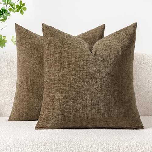MIULEE Soft Chenille Fall Throw Pillow Covers Coffee 16x16 Inch Pack of 2 - color: Coffee, size: 16" x 16" (Pack of 2)