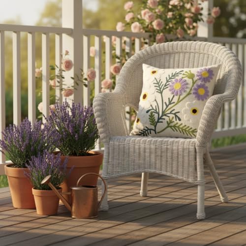 Embroidered Throw Pillow Covers 18x18 Pack of 2 Purple White Flower - color: Purple-white Flower