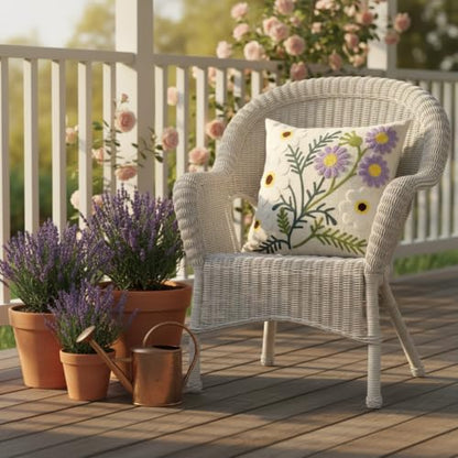 Embroidered Throw Pillow Covers 18x18 Pack of 2 Purple White Flower - color: Purple-white Flower