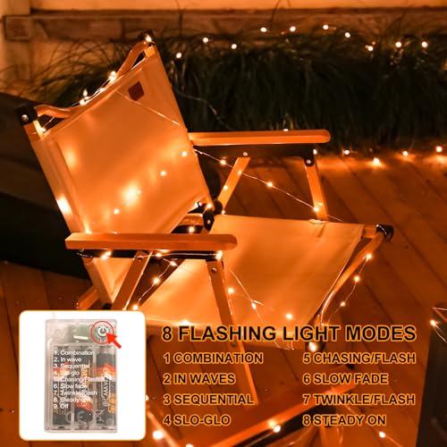Orange Fairy Lights Battery Operated (Included), 8 Modes & Auto timer, 16FT 50Led Mini Twinkle Silver Wire Firefly Starry lights, Waterproof Battery Operated Lights for Party Bedroom Christmas - color: Orange, size: 1 Pack - Batteries Included
