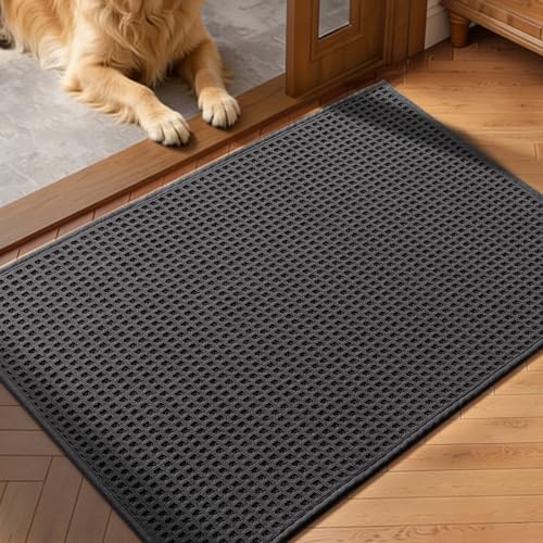 YIHOUSE Indoor Door Mat 24" x 36", Non-Slip Washable Entryway Mat, Dirt Trapper Absorbent Entrance Mat, Low Profile Floor Mat for Front/Back Door, Entryway, Dark Gray ﻿ - color: Dark Gray, size: 24"x36" (Rectangular)